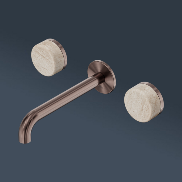 Nero Serenity Wall Basin Set 185mm Spout With Rome Travertine Handle Brushed Bronze