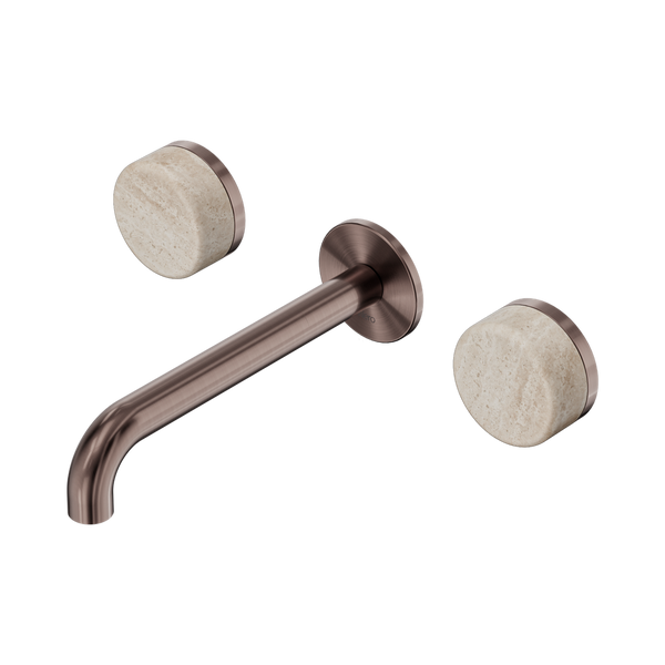 Nero Serenity Wall Basin Set 185mm Spout With Rome Travertine Handle Brushed Bronze