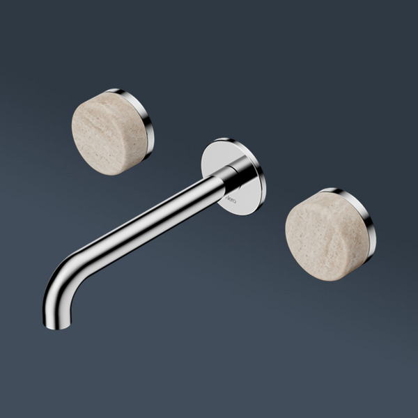 Nero Serenity Wall Basin Set 185mm Spout With Rome Travertine Handle Chrome