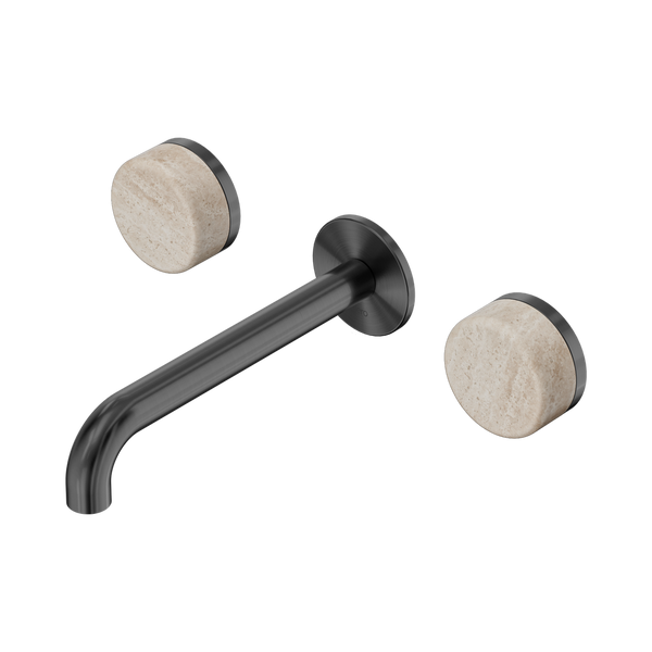 Nero Serenity Wall Basin Set 185mm Spout With Rome Travertine Handle Gunmetal