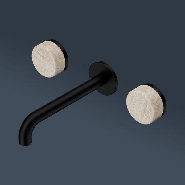 Nero Serenity Wall Basin Set 185mm Spout With Rome Travertine Handle Matte Black