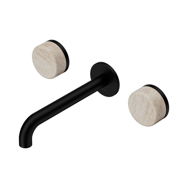 Nero Serenity Wall Basin Set 185mm Spout With Rome Travertine Handle Matte Black