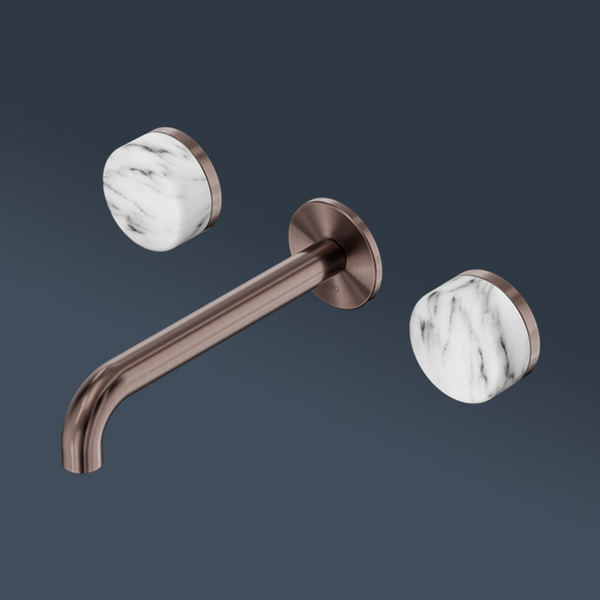 Nero Serenity Wall Basin Set 185mm Spout With Arabescato Corchia Handle Brushed Bronze