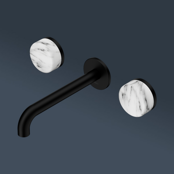 Nero Serenity Wall Basin Set 185mm Spout With Arabescato Corchia Handle Matte Black
