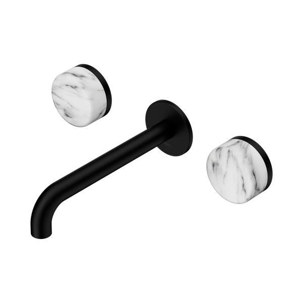 Nero Serenity Wall Basin Set 185mm Spout With Arabescato Corchia Handle Matte Black
