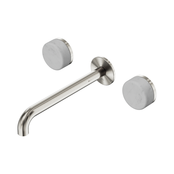 Nero Serenity Wall Basin Set 220mm Spout With Carrara Handle Brushed Nickel