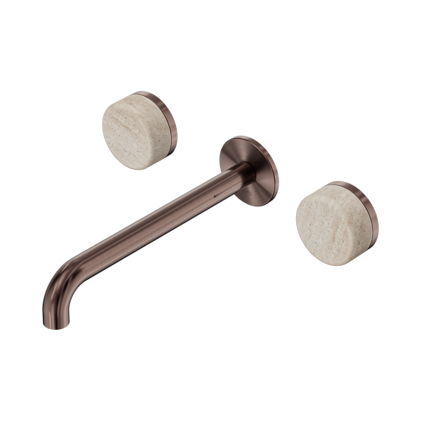 Nero Serenity Wall Basin Set 220mm Spout With Rome Travertine Handle Brushed Bronze
