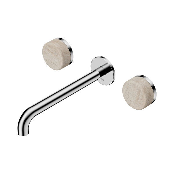 Nero Serenity Wall Basin Set 220mm Spout With Rome Travertine Handle Chrome