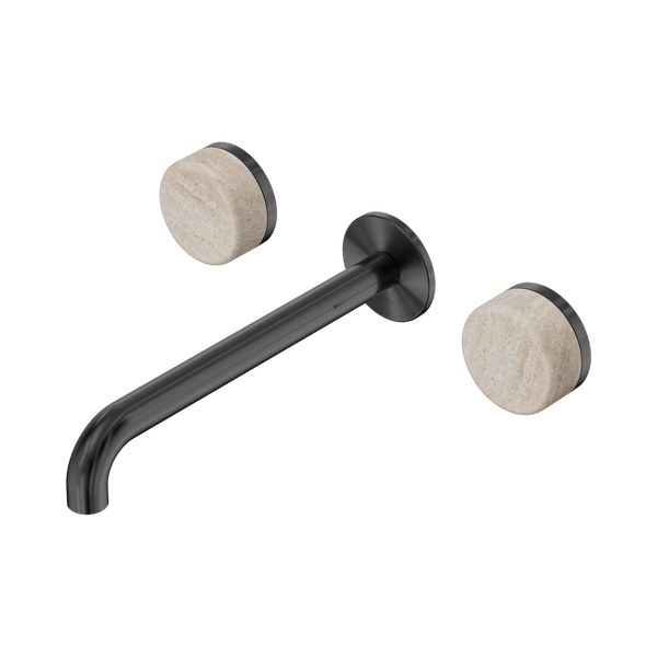 Nero Serenity Wall Basin Set 220mm Spout With Rome Travertine Handle Gunmetal