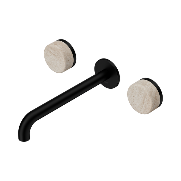 Nero Serenity Wall Basin Set 220mm Spout With Rome Travertine Handle Matte Black
