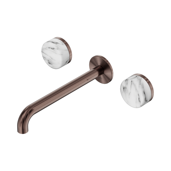 Nero Serenity Wall Basin Set 220mm Spout With Arabescato Corchia Handle Brushed Bronze