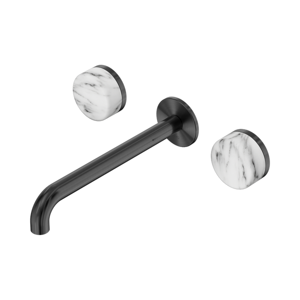 Nero Serenity Wall Basin Set 220mm Spout With Arabescato Corchia Handle Gunmetal