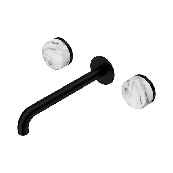 Nero Serenity Wall Basin Set 220mm Spout With Arabescato Corchia Handle Matte Black