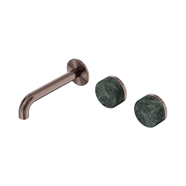 Nero Serenity Wall Basin Set 160mm Offset Spout With Verde Alpi Handle Brushed Bronze