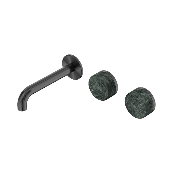 Nero Serenity Wall Basin Set 160mm Offset Spout With Verde Alpi Handle Gunmetal