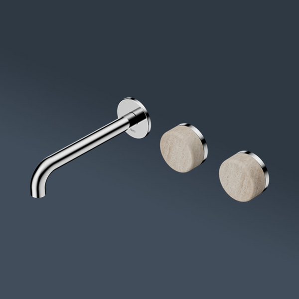 Nero Serenity Wall Basin Set 160mm Offset Spout With Rome Travertine Handle Chrome
