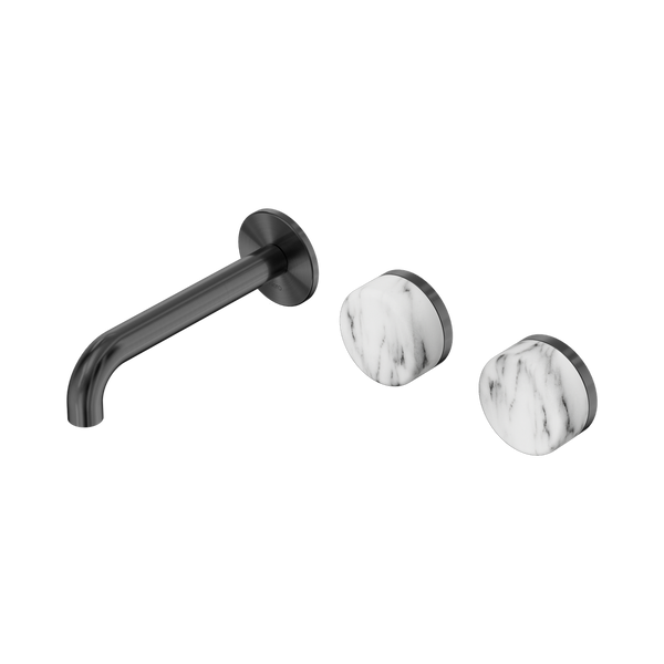 Nero Serenity Wall Basin Set 160mm Offset Spout With Arabescato Corchia Handle Gunmetal