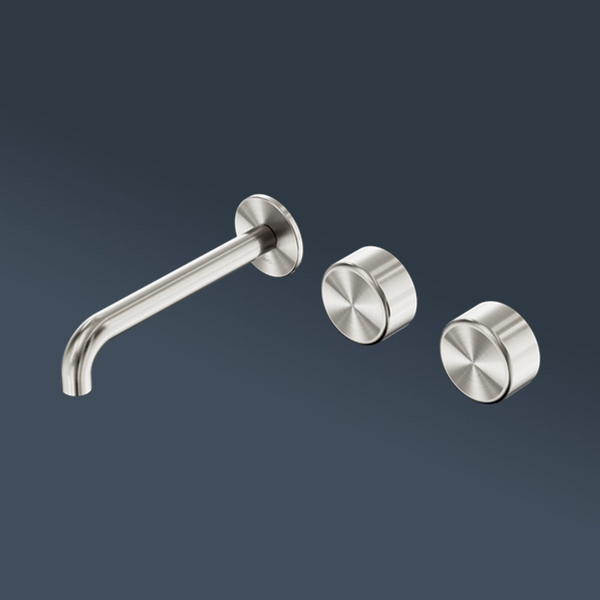 Nero Serenity Wall Basin Set 160mm Offset Spout With Metal Handle Brushed Nickel