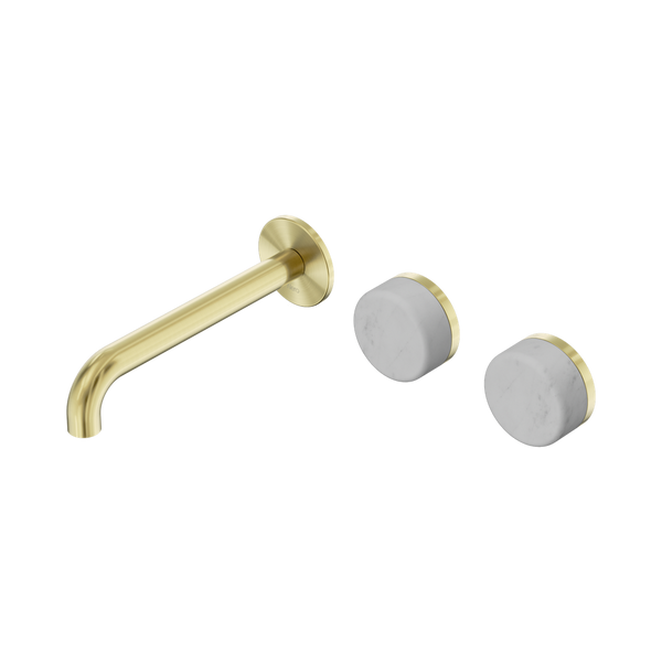 Nero Serenity Wall Basin Set 185mm Offset Spout With Carrara Handle Brushed Gold