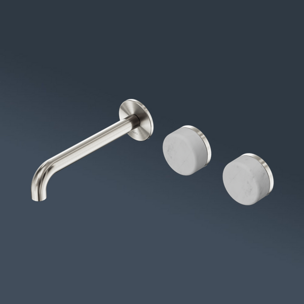 Nero Serenity Wall Basin Set 185mm Offset Spout With Carrara Handle Brushed Nickel