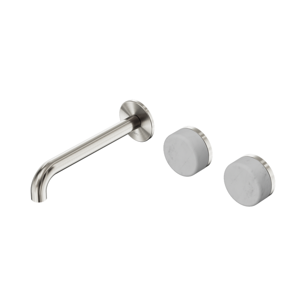 Nero Serenity Wall Basin Set 185mm Offset Spout With Carrara Handle Brushed Nickel