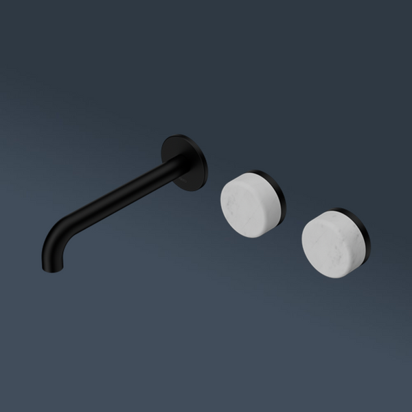 Nero Serenity Wall Basin Set 185mm Offset Spout With Carrara Handle Matte Black