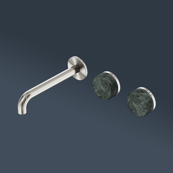 Nero Serenity Wall Basin Set 185mm Offset Spout With Verde Alpi Handle Brushed Nickel