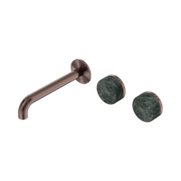 Nero Serenity Wall Basin Set 185mm Offset Spout With Verde Alpi Handle Brushed Bronze