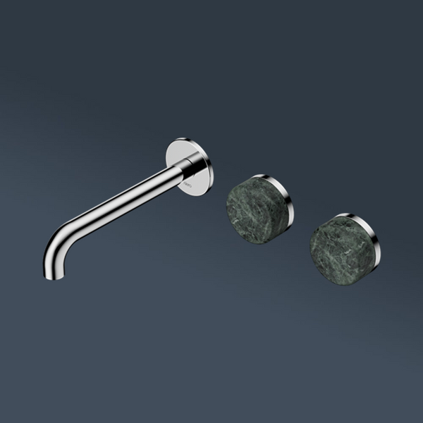 Nero Serenity Wall Basin Set 185mm Offset Spout With Verde Alpi Handle Chrome