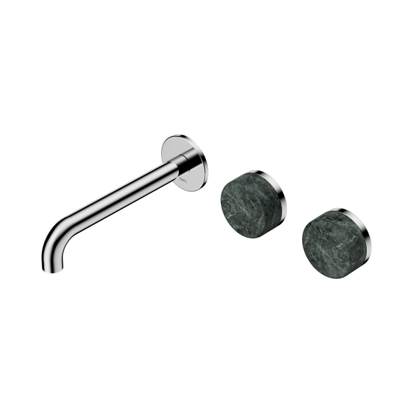 Nero Serenity Wall Basin Set 185mm Offset Spout With Verde Alpi Handle Chrome