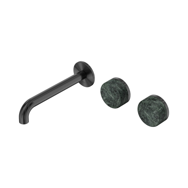 Nero Serenity Wall Basin Set 185mm Offset Spout With Verde Alpi Handle Gunmetal