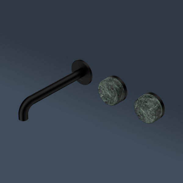 Nero Serenity Wall Basin Set 185mm Offset Spout With Verde Alpi Handle Matte Black
