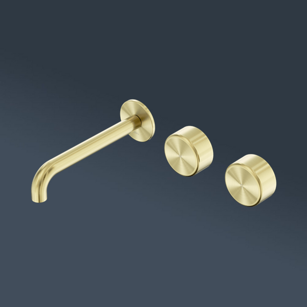 Nero Serenity Wall Basin Set 185mm Offset Spout With Metal Handle Brushed Gold