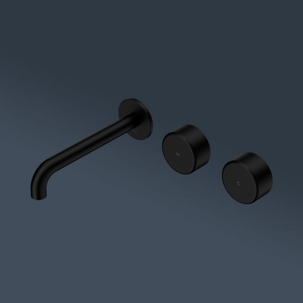 Nero Serenity Wall Basin Set 185mm Offset Spout With Metal Handle Matte Black