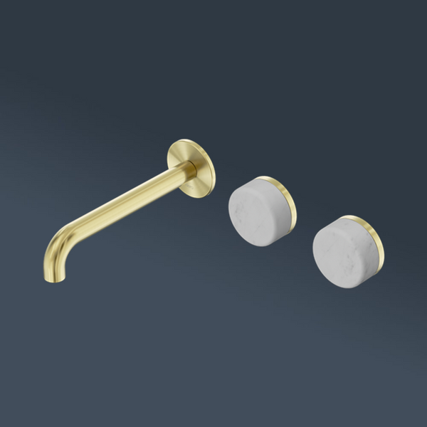 Nero Serenity Wall Basin Set 220mm Offset Spout With Carrara Handle Brushed Gold