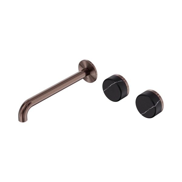 Nero Serenity Wall Basin Set 220mm Offset Spout With Carrara Handle Brushed Bronze