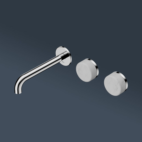 Nero Serenity Wall Basin Set 220mm Offset Spout With Carrara Handle Chrome
