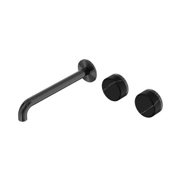 Nero Serenity Wall Basin Set 220mm Offset Spout With Carrara Handle Gunmetal