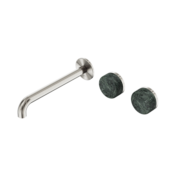 Nero Serenity Wall Basin Set 220mm Offset Spout With Verde Alpi Handle Brushed Nickel