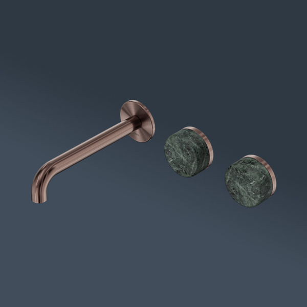 Nero Serenity Wall Basin Set 220mm Offset Spout With Verde Alpi Handle Brushed Bronze