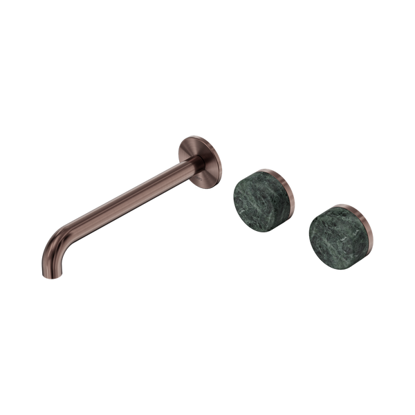 Nero Serenity Wall Basin Set 220mm Offset Spout With Verde Alpi Handle Brushed Bronze