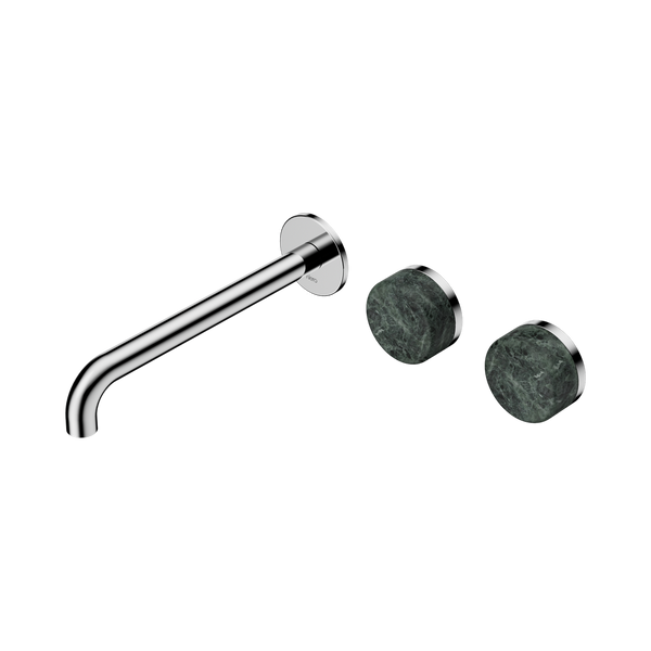 Nero Serenity Wall Basin Set 220mm Offset Spout With Verde Alpi Handle Chrome