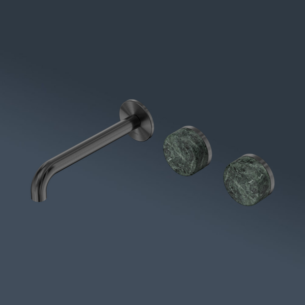 Nero Serenity Wall Basin Set 220mm Offset Spout With Verde Alpi Handle Gunmetal