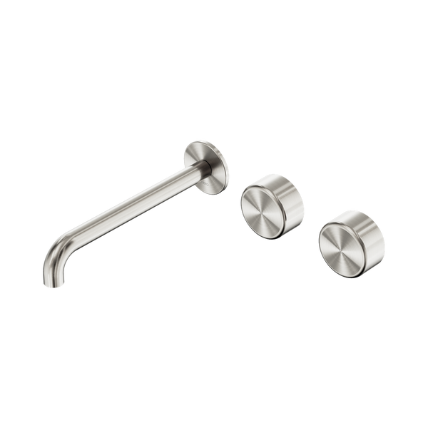 Nero Serenity Wall Basin Set 220mm Offset Spout With Metal Handle Brushed Nickel