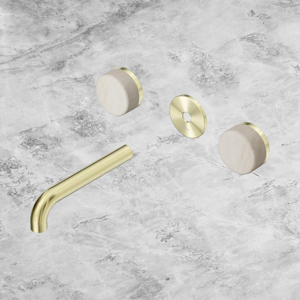 Nero Serenity Wall Basin Set 160mm Spout with Rome Travertine Handle (Trim Kit Only) Brushed Gold