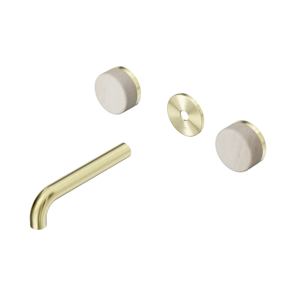 Nero Serenity Wall Basin Set 160mm Spout with Rome Travertine Handle (Trim Kit Only) Brushed Gold