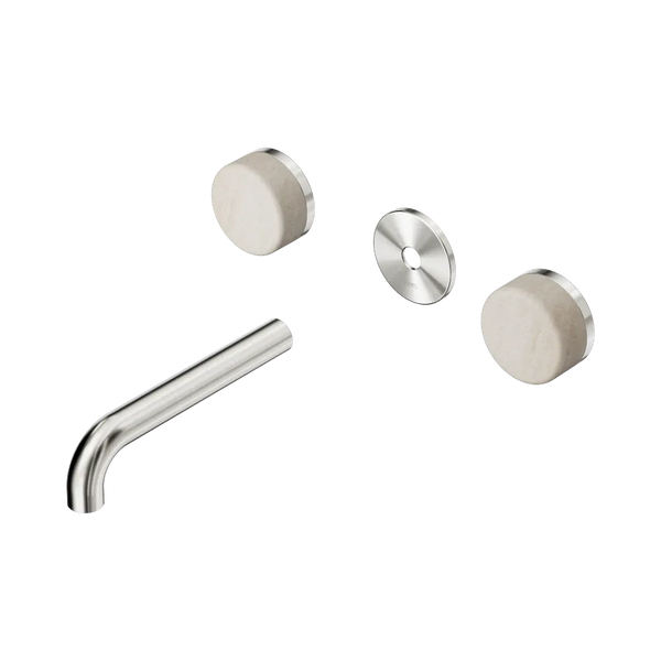 Nero Serenity Wall Basin Set 160mm Spout with Rome Travertine Handle (Trim Kit Only) Brushed Nickel