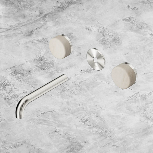 Nero Serenity Wall Basin Set 160mm Spout with Rome Travertine Handle (Trim Kit Only) Brushed Nickel