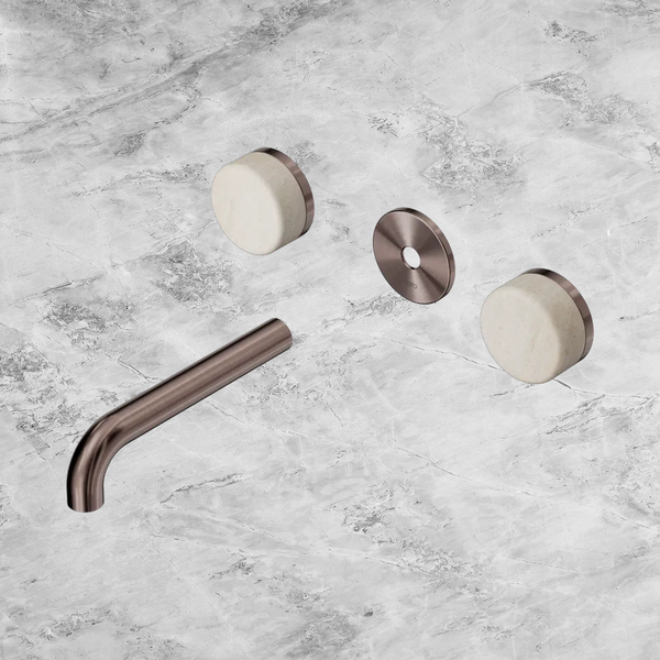 Nero Serenity Wall Basin Set 160mm Spout with Rome Travertine Handle (Trim Kit Only) Brushed Bronze