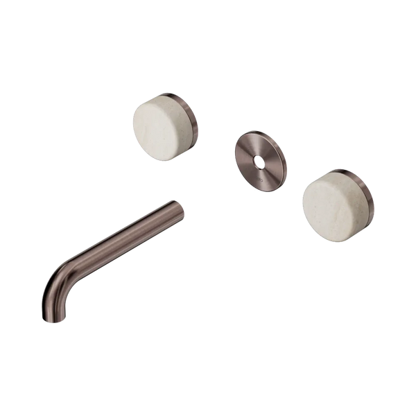 Nero Serenity Wall Basin Set 160mm Spout with Rome Travertine Handle (Trim Kit Only) Brushed Bronze